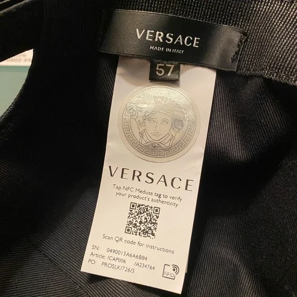 Authentic Versace Logo-Embroidered Black Baseball Hat. Size 57. New condition.